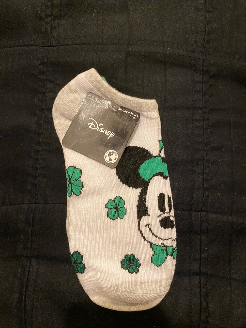 Disney White and Green 3PK Mickey Mouse No-Show Socks (B)